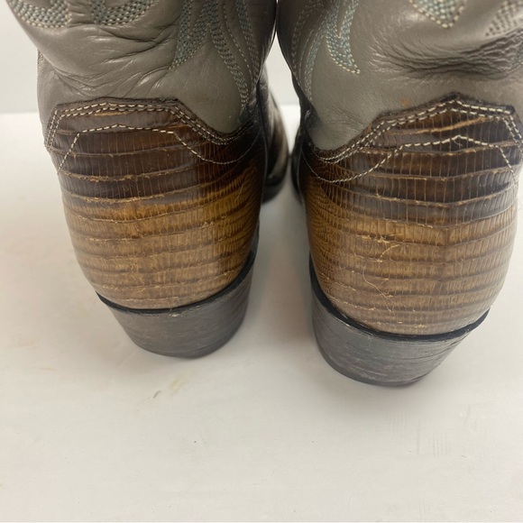 Justin Boots Vintage Leather Cowboy Western Pointed Toe Gray Brown Lizard 7.5 - Picture 5 of 13